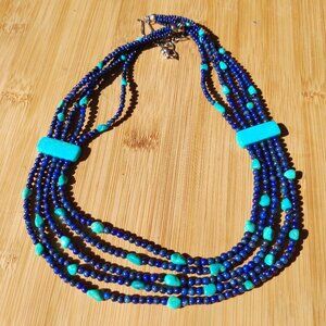 Jay King DTR multi strand Lapis Turquoise nugget necklace 925 Sterling Silver